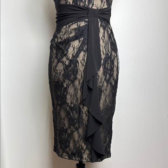 Chaps Black Lace Overlay Sheath Midi Dress - Picture 6 of 16